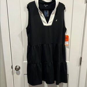 Nautica Black and White Sleeveless Tiered Sundress